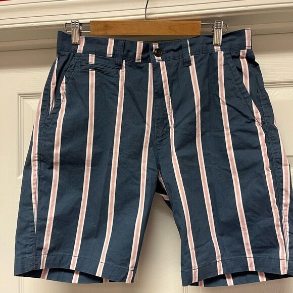 Free Planet Washed Navy & Pink Stripe Bermuda Shorts sz 32 - Picture 1 of 5